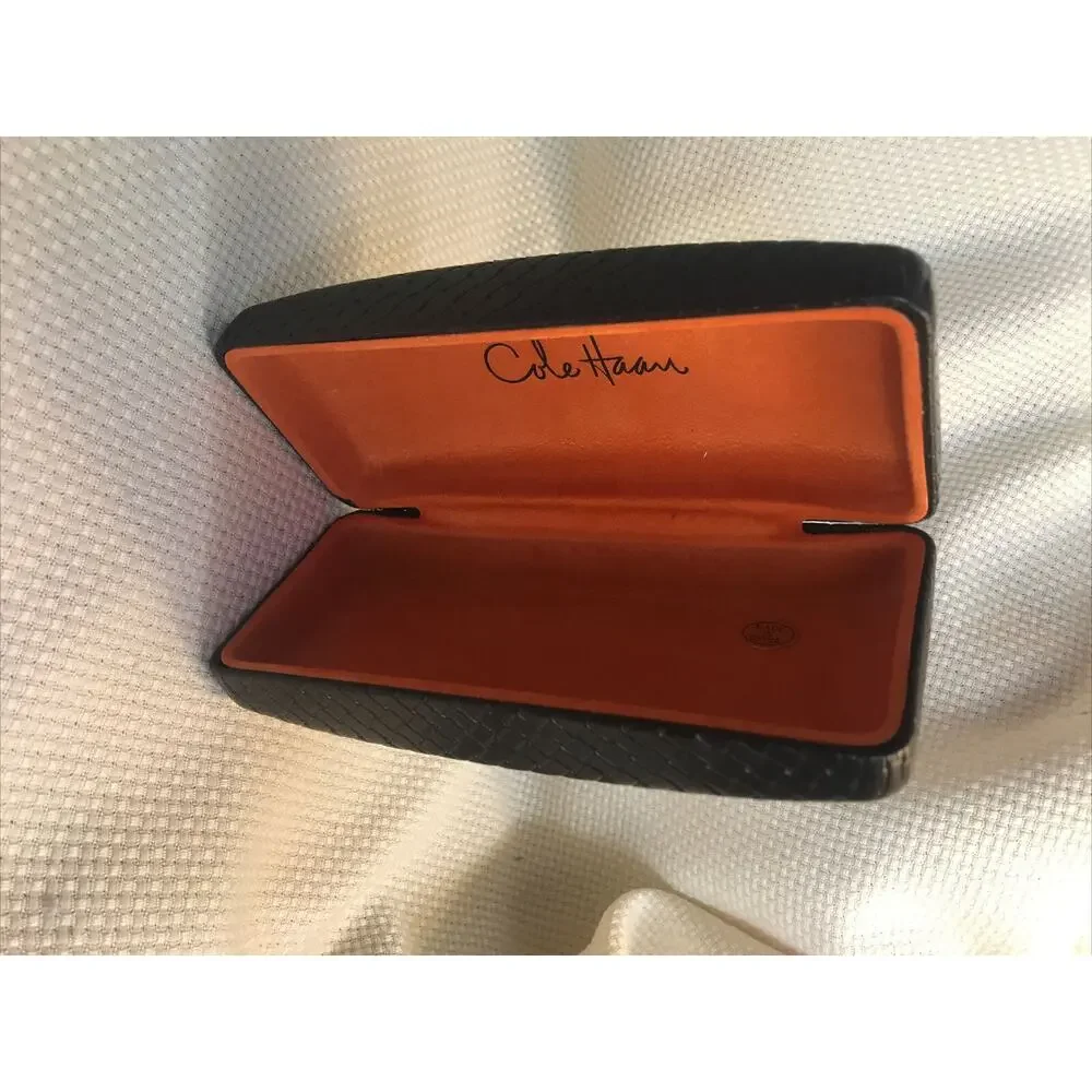 Cole Haan Brown Herringbone Leatherette -Orange Felt Interior Hard Eyeglass Case
